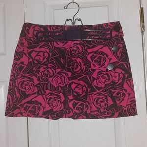 Express Designs Studio black pink floral skirt with shorts Sz 4